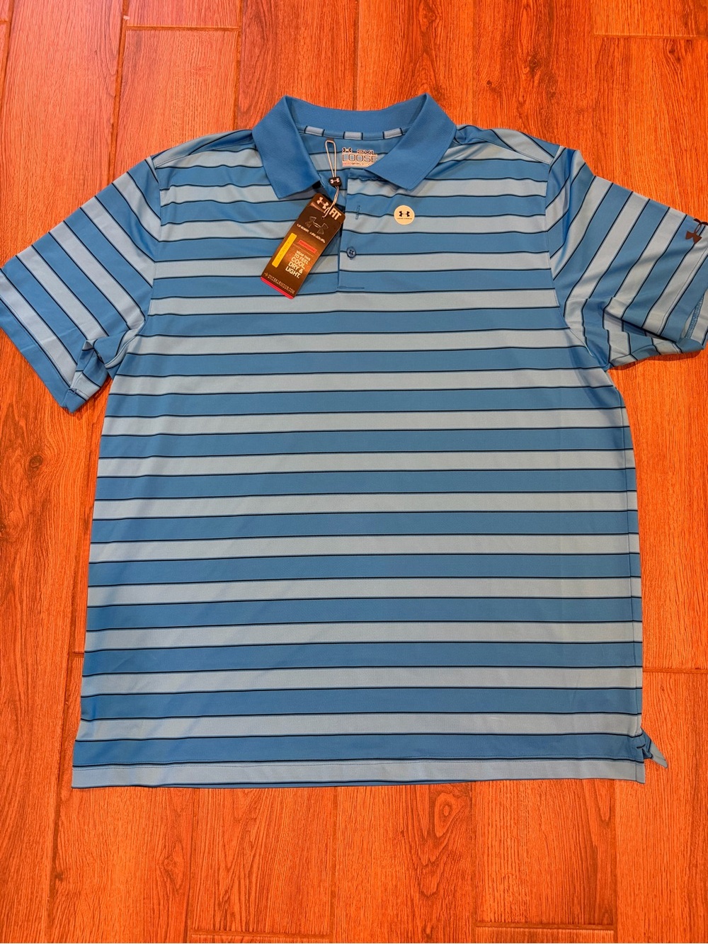 NWT / Under Armour Men’s Light Blue and Navy Striped Polo / XXL